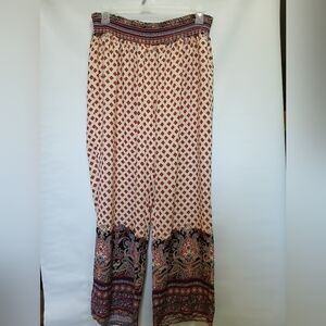 New Look Womens Bohemian Pants 2X Multi Color Cream/Red/Blue